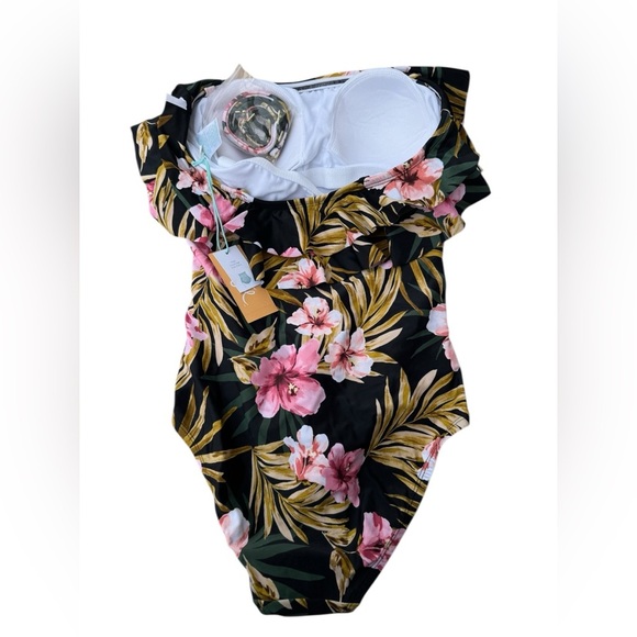 KONA SOL Strapless Double Flounce High Coverage One Piece Swimsuit (Size S) -NEW - Picture 2 of 6